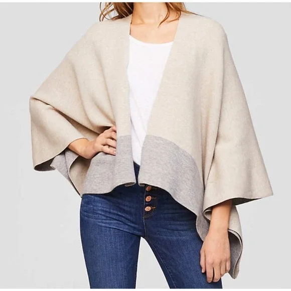 LOFT Womens Two-Tone Reversable Color Block Shawl Wrap Cardigan - Picture 1 of 3